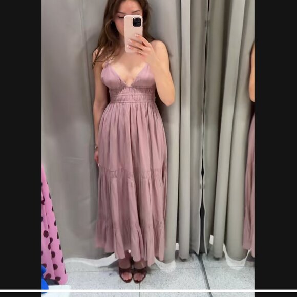 Zara GAUZE MIDI DRESS Pastel pink 0881/320 M L NWT - Picture 6 of 12